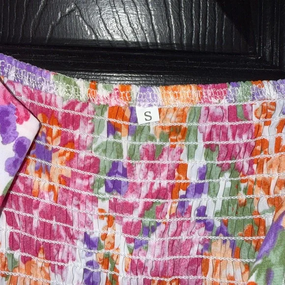 Floral Smocked Romper - Bodice with Tie Detail - Pink, Purple & Orange - Size S - Picture 4 of 6